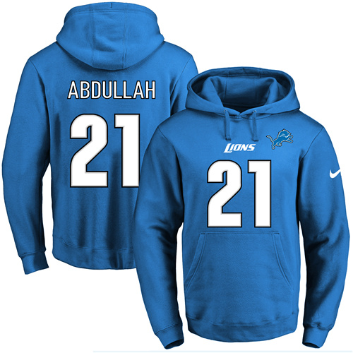 Nike Lions #21 Ameer Abdullah Blue Name & Number Pullover NFL Hoodie
